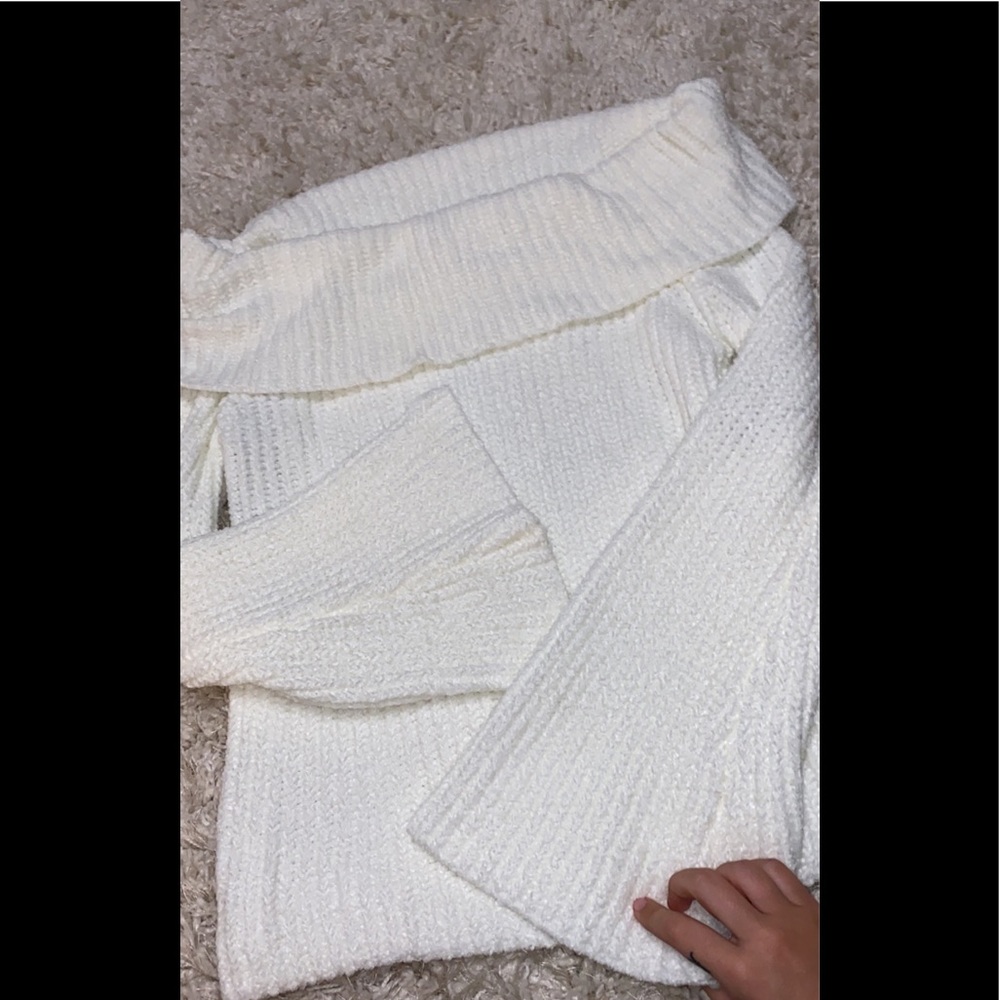Off the shoulder white sweater